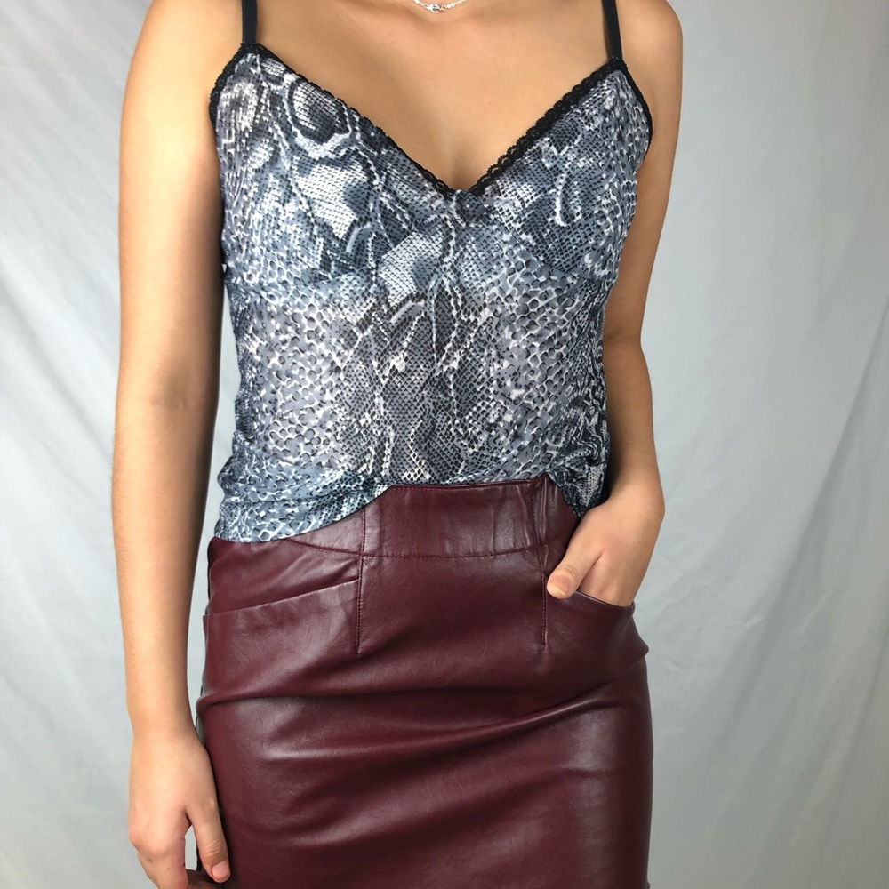 Burgundy faux leather skirt